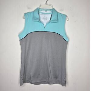 Slazenger Golf blue grey sleeveless polo shirt with zipper - medium